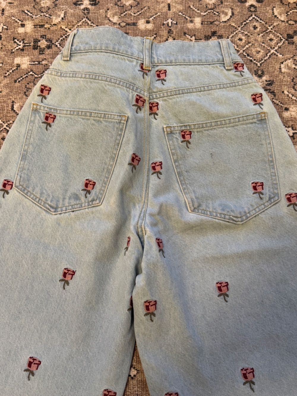 Farm Rio Rose Embroidered Denim Pants - Picture 14 of 15